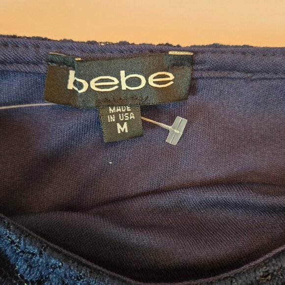 BEBE Marseille Lace Square Neck Tank Dress Sz: M  Navy - Picture 8 of 11